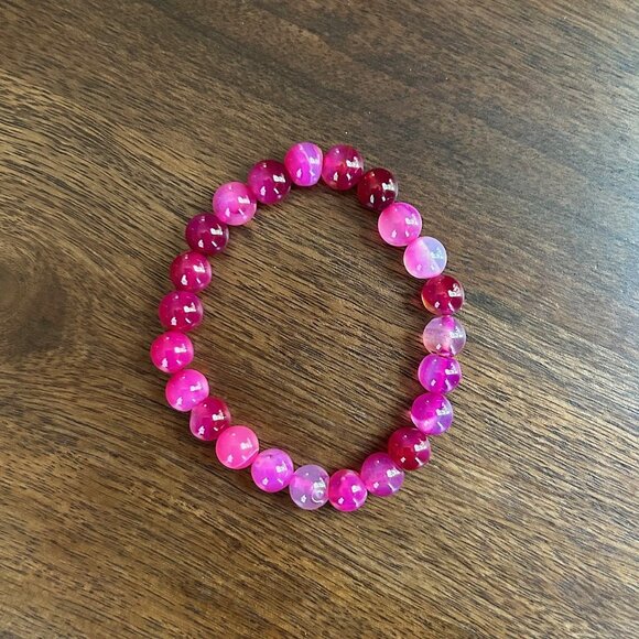 Rose Pink Agate Natural Stone Bracelet 7" - 8mm Beads - Picture 1 of 4